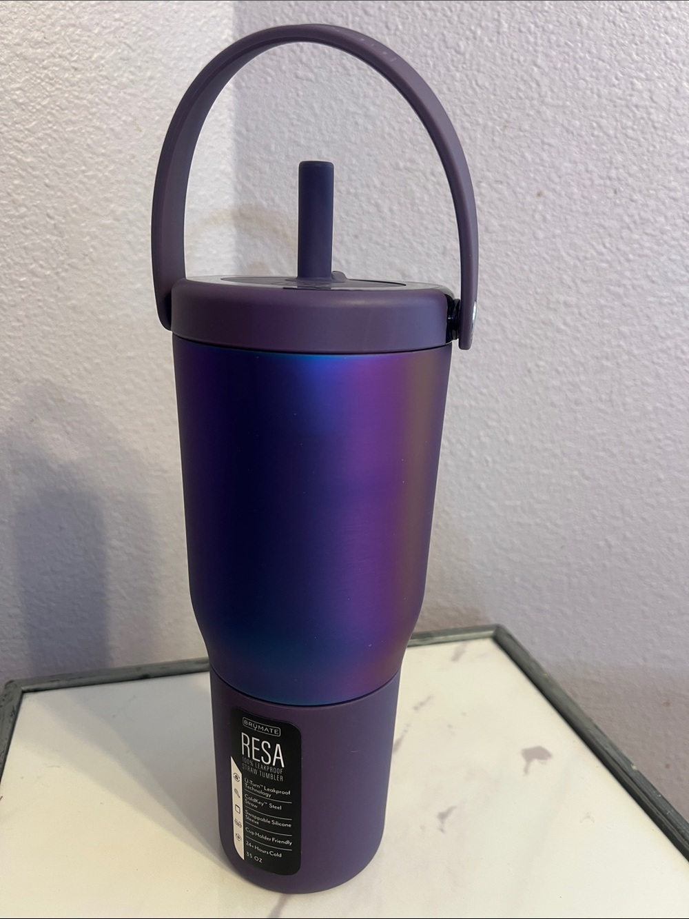 BRUMATE RESA Dark Aura Iridescent Purple Travel Tumbler 35 Oz 100% Leakproof